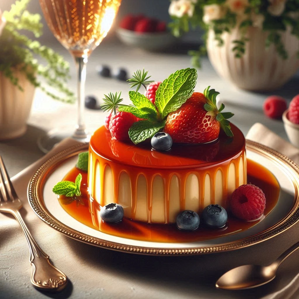 Delicious caramel flan dessert topped with caramel sauce